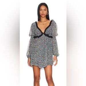 Free People Pennie Mini Dress Black Babe Floral XL NWOT $138